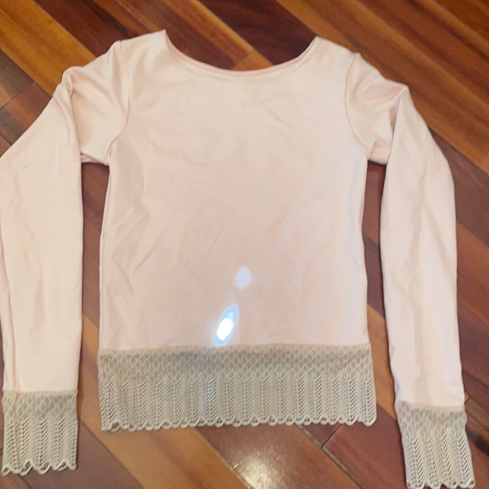 Pink lace trimmed dance top